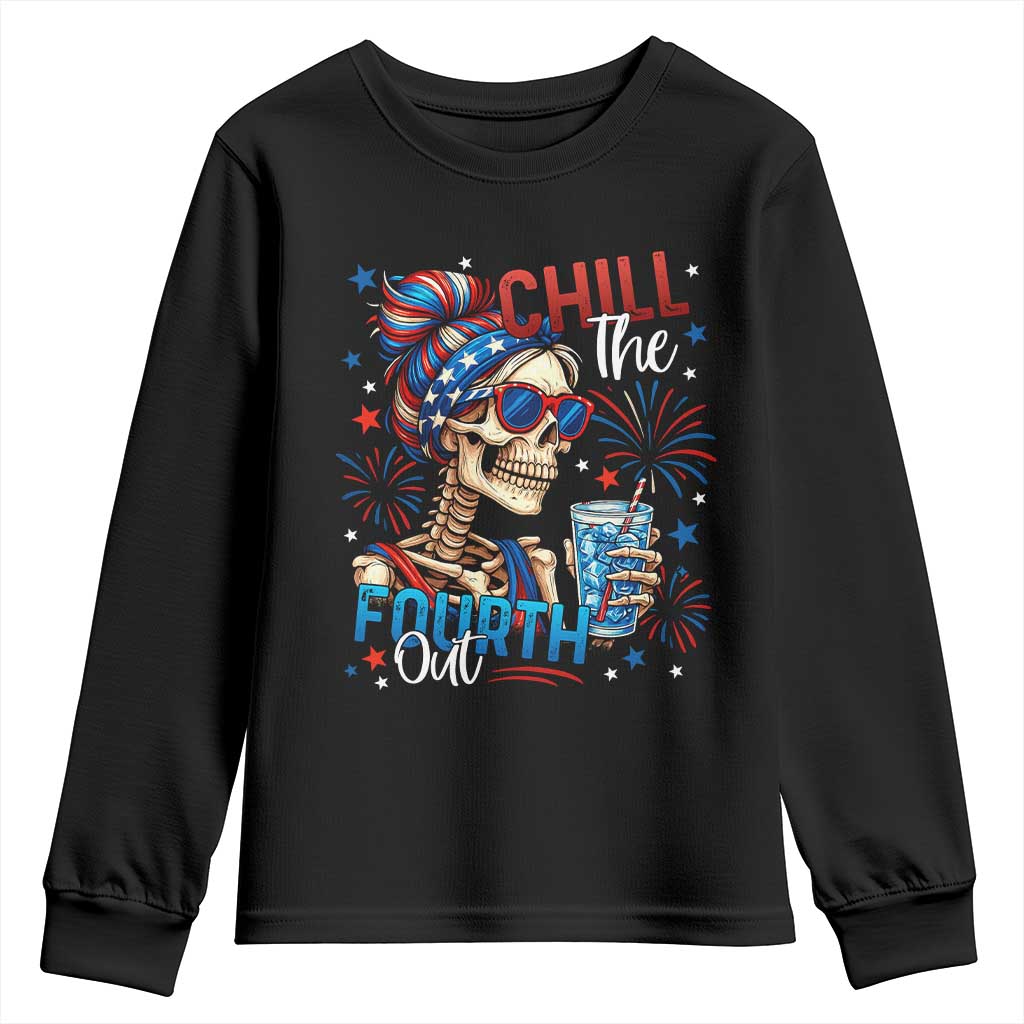 Chill the Fourth Out Skeleton Youth Sweatshirt Funny Patriotic 4th of July Fireworks Party - Wonder Print Shop