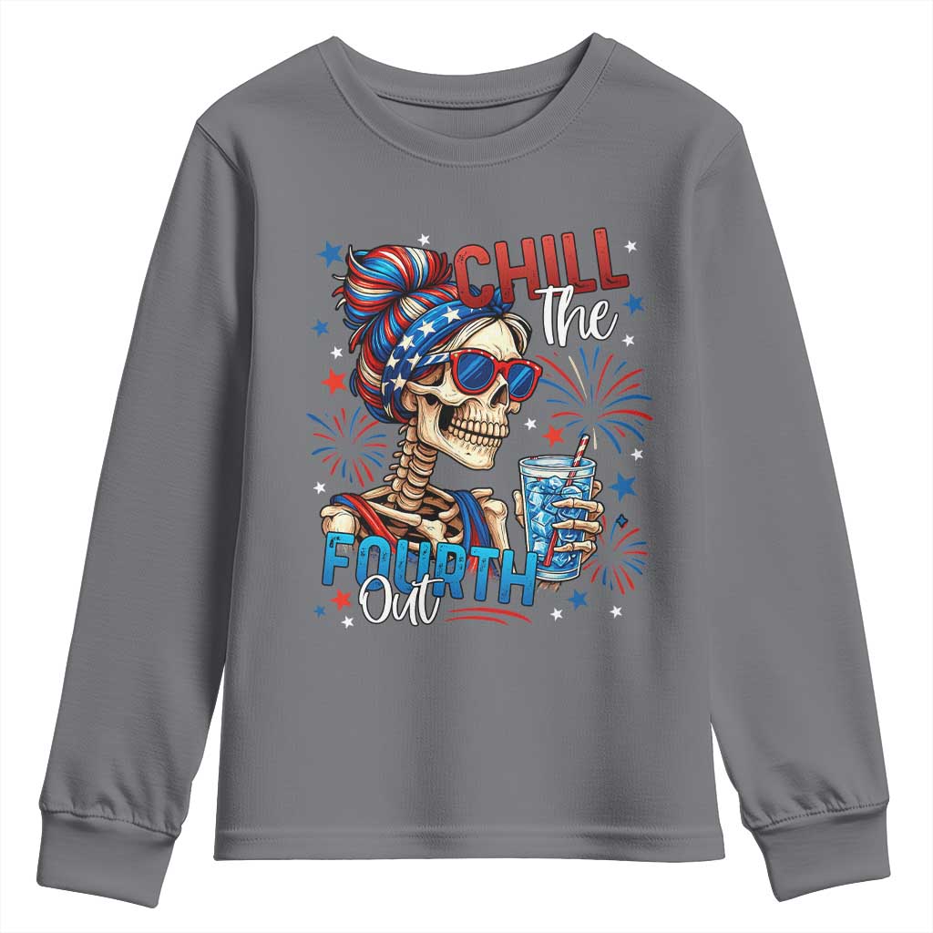 Chill the Fourth Out Skeleton Youth Sweatshirt Funny Patriotic 4th of July Fireworks Party - Wonder Print Shop