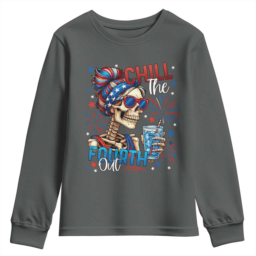 Chill the Fourth Out Skeleton Youth Sweatshirt Funny Patriotic 4th of July Fireworks Party - Wonder Print Shop