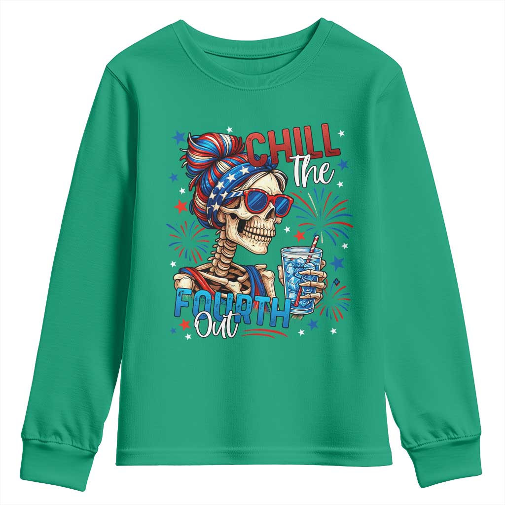 Chill the Fourth Out Skeleton Youth Sweatshirt Funny Patriotic 4th of July Fireworks Party - Wonder Print Shop