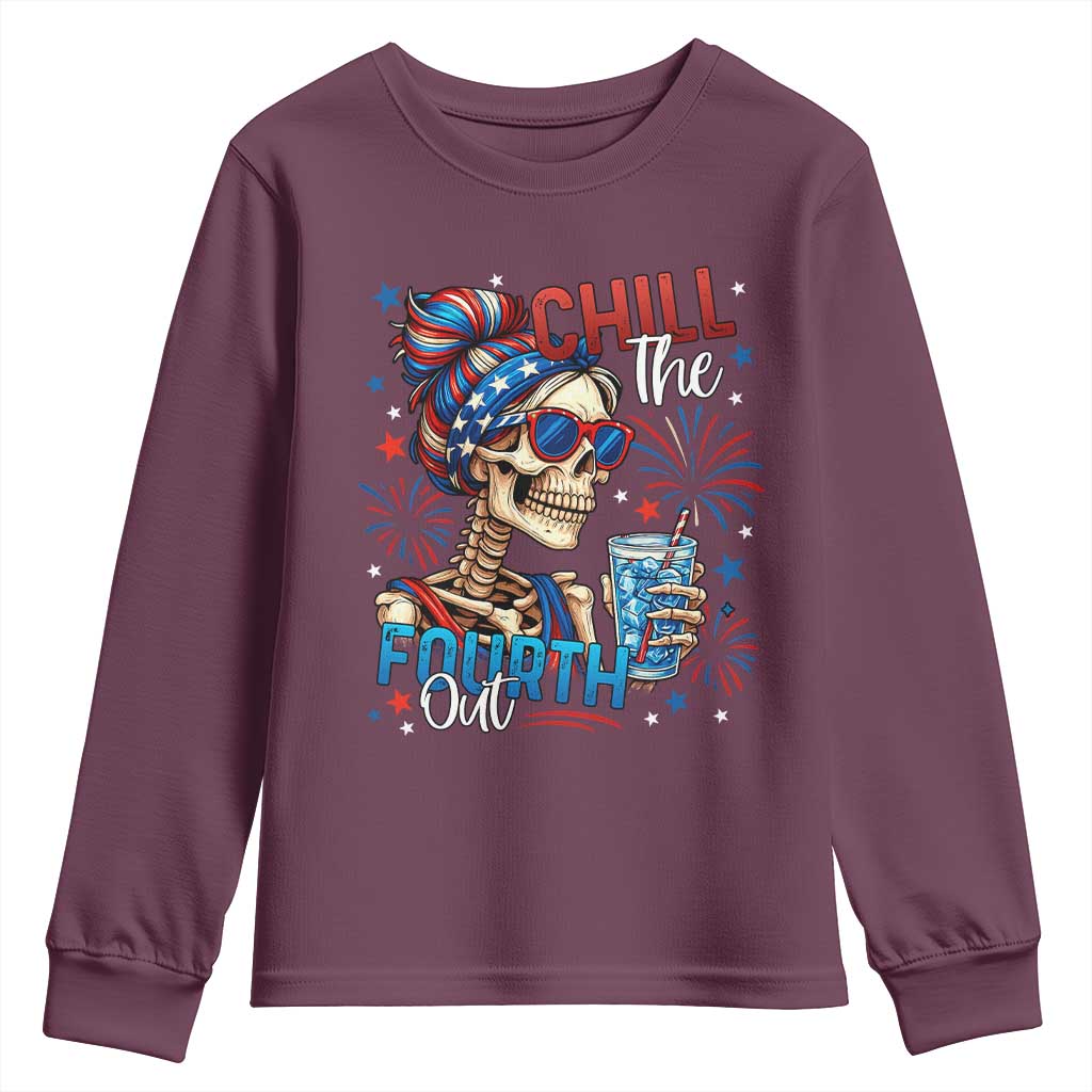 Chill the Fourth Out Skeleton Youth Sweatshirt Funny Patriotic 4th of July Fireworks Party - Wonder Print Shop