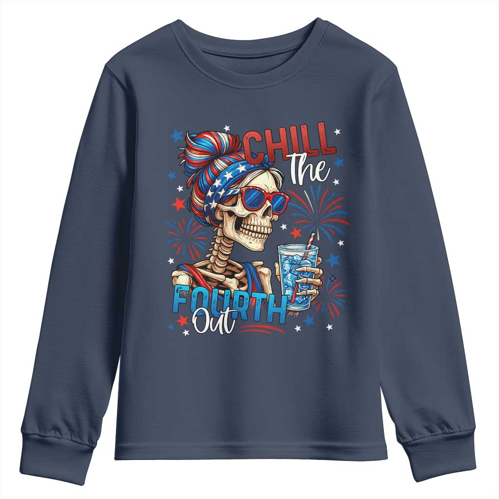 Chill the Fourth Out Skeleton Youth Sweatshirt Funny Patriotic 4th of July Fireworks Party - Wonder Print Shop