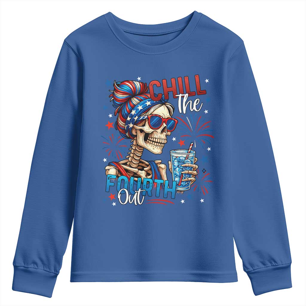 Chill the Fourth Out Skeleton Youth Sweatshirt Funny Patriotic 4th of July Fireworks Party - Wonder Print Shop