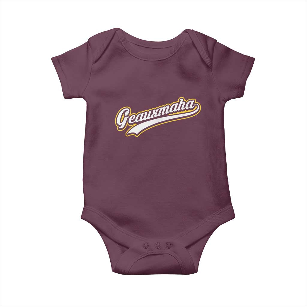 Geauxmaha Vintage Throwback Design Baby Onesie Purple and Gold Baseball Fan - Wonder Print Shop