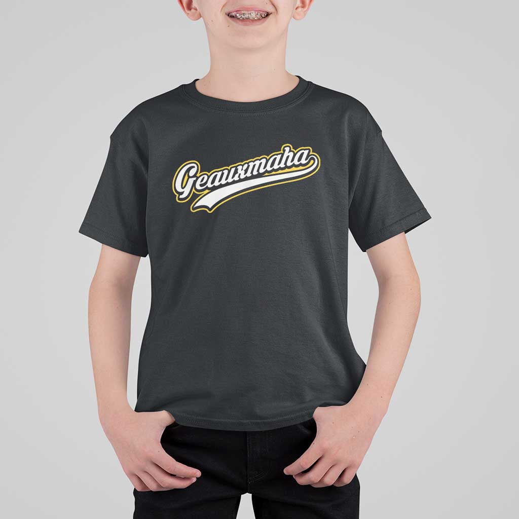 Geauxmaha Vintage Throwback Design T Shirt For Kid Purple and Gold Baseball Fan - Wonder Print Shop