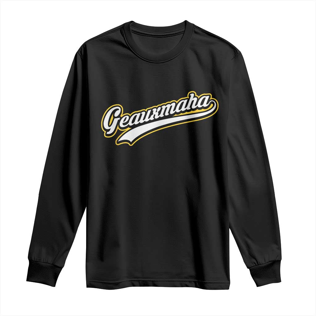 Geauxmaha Vintage Throwback Design Long Sleeve Shirt Purple and Gold Baseball Fan - Wonder Print Shop