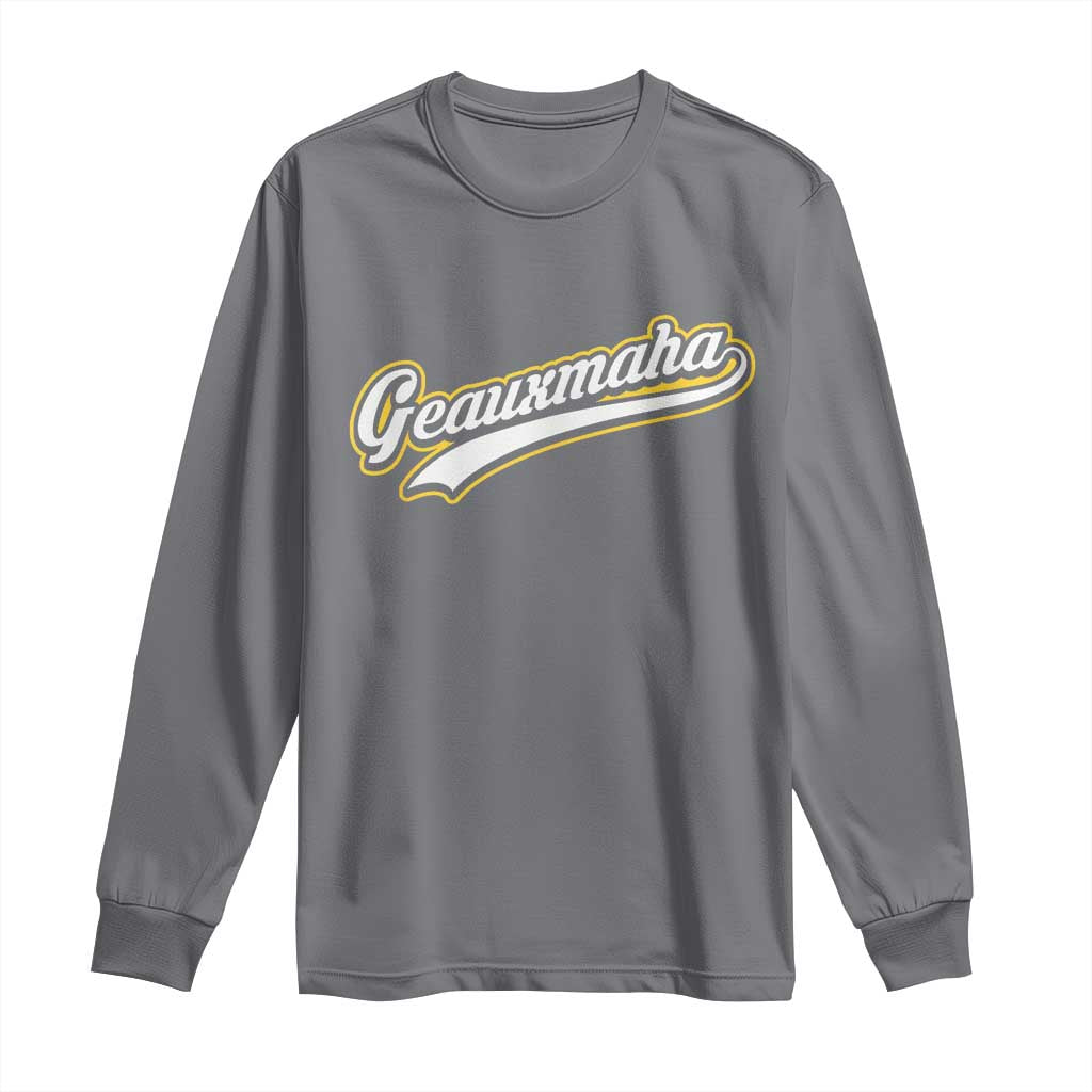 Geauxmaha Vintage Throwback Design Long Sleeve Shirt Purple and Gold Baseball Fan - Wonder Print Shop