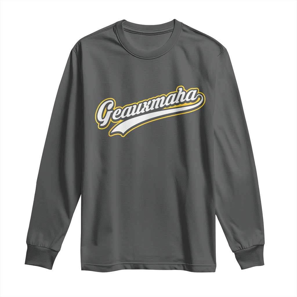 Geauxmaha Vintage Throwback Design Long Sleeve Shirt Purple and Gold Baseball Fan - Wonder Print Shop