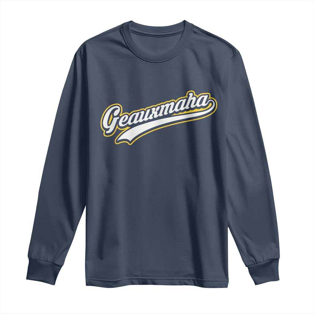 Geauxmaha Vintage Throwback Design Long Sleeve Shirt Purple and Gold Baseball Fan - Wonder Print Shop