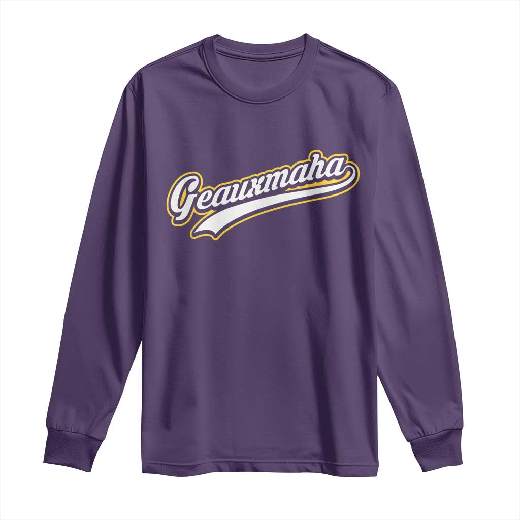 Geauxmaha Vintage Throwback Design Long Sleeve Shirt Purple and Gold Baseball Fan - Wonder Print Shop