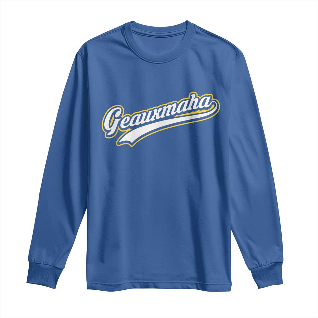 Geauxmaha Vintage Throwback Design Long Sleeve Shirt Purple and Gold Baseball Fan - Wonder Print Shop