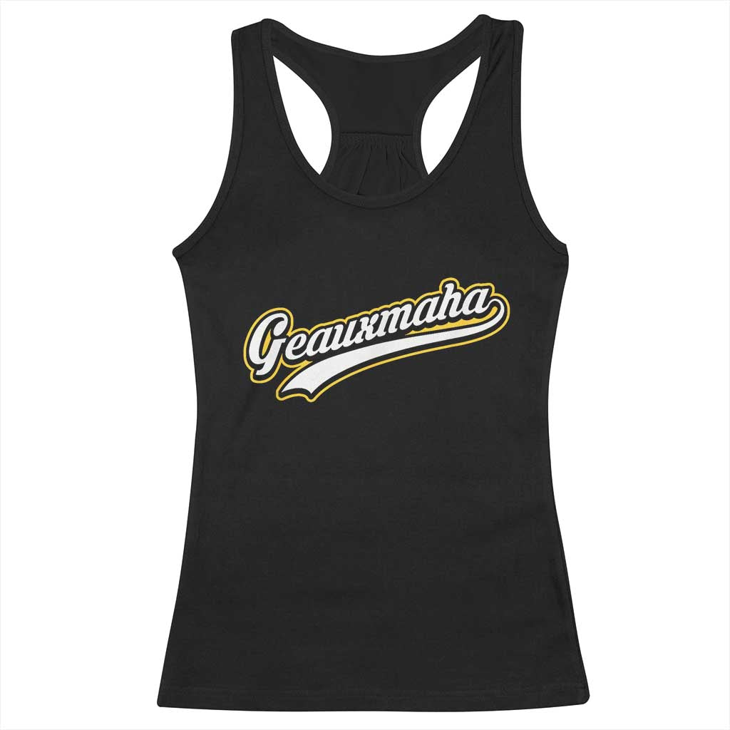 Geauxmaha Vintage Throwback Design Racerback Tank Top Purple and Gold Baseball Fan - Wonder Print Shop