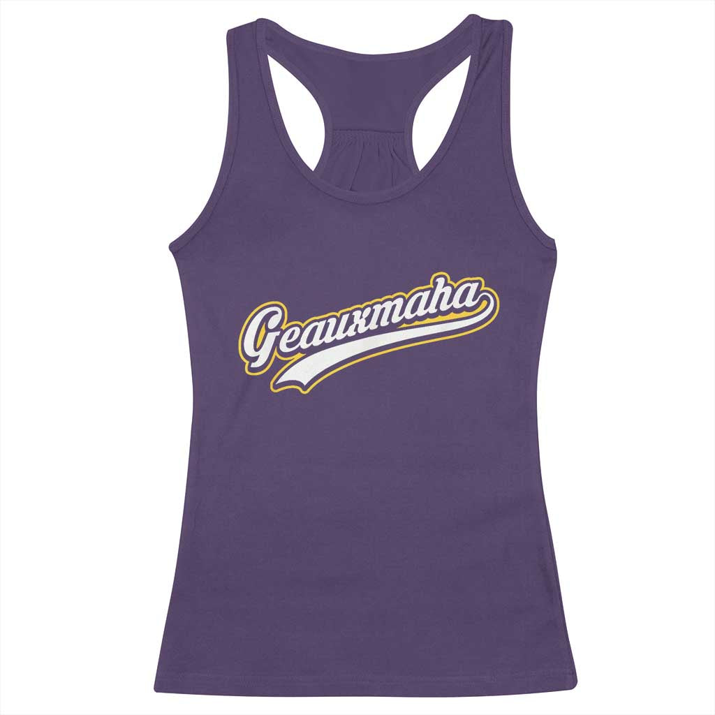 Geauxmaha Vintage Throwback Design Racerback Tank Top Purple and Gold Baseball Fan - Wonder Print Shop