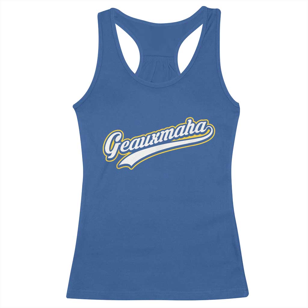 Geauxmaha Vintage Throwback Design Racerback Tank Top Purple and Gold Baseball Fan - Wonder Print Shop