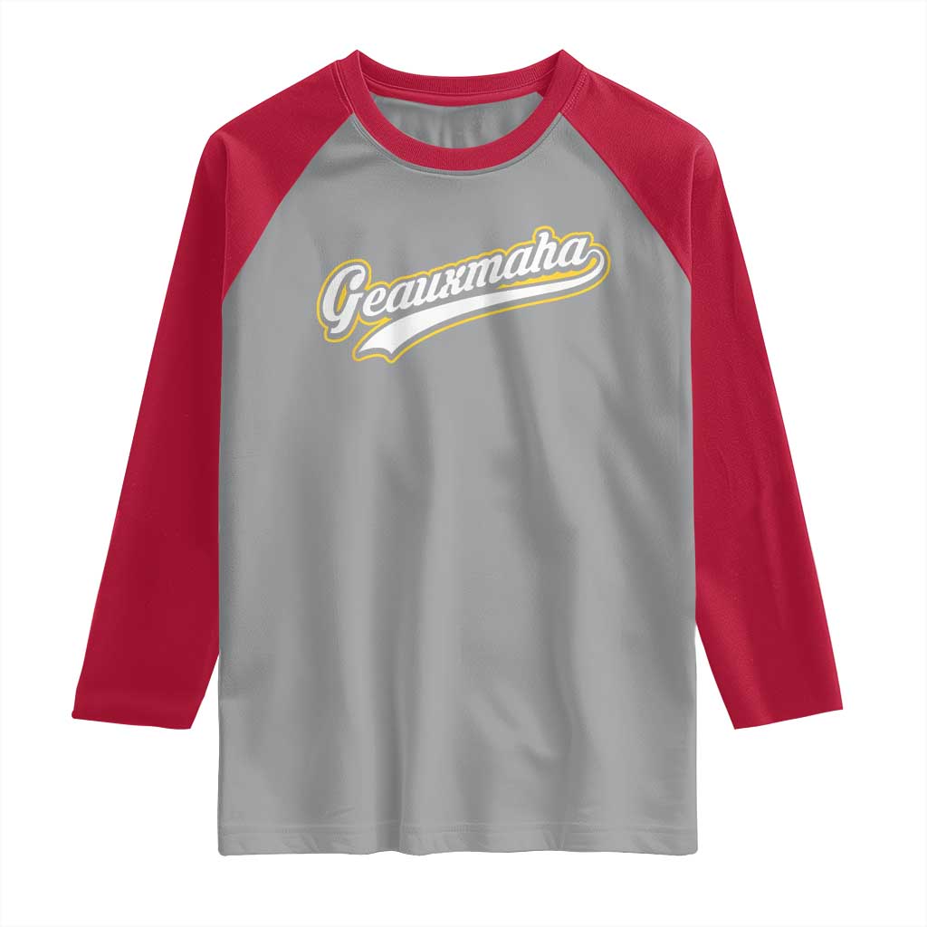 Geauxmaha Vintage Throwback Design Raglan Shirt Purple and Gold Baseball Fan - Wonder Print Shop