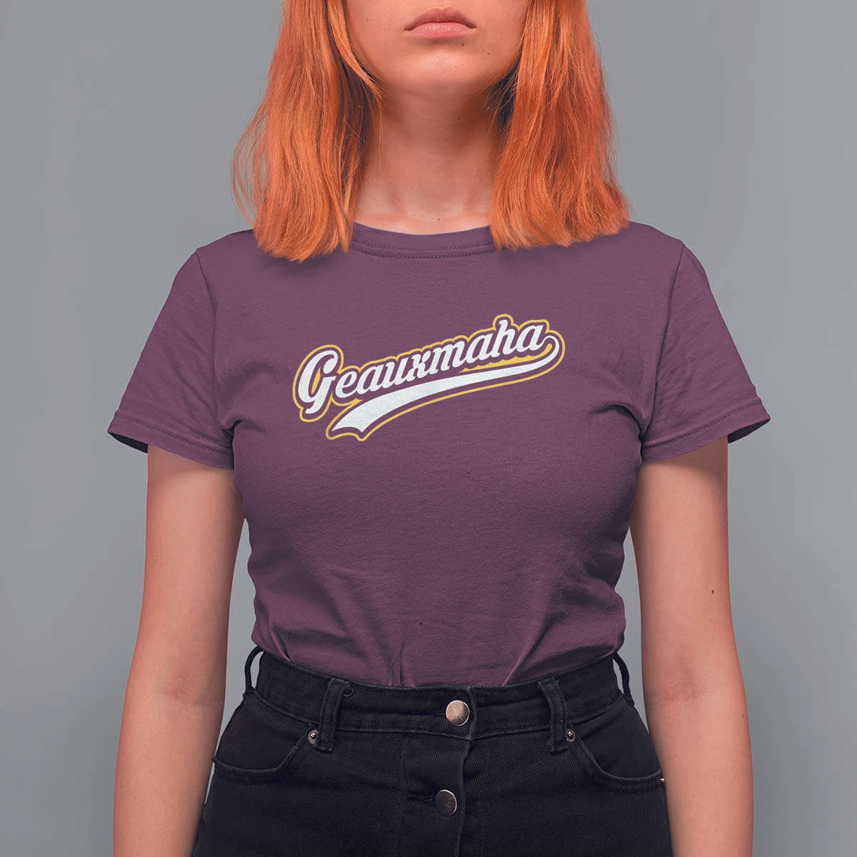 Geauxmaha Vintage Throwback Design T Shirt For Women Purple and Gold Baseball Fan - Wonder Print Shop