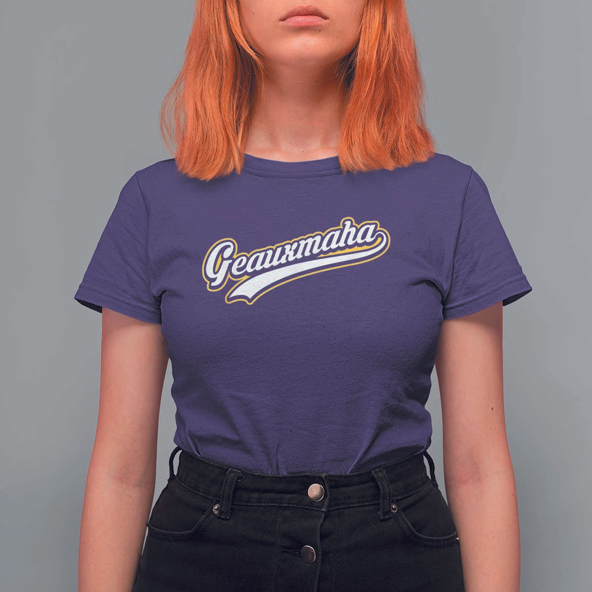 Geauxmaha Vintage Throwback Design T Shirt For Women Purple and Gold Baseball Fan - Wonder Print Shop