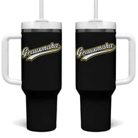 Geauxmaha Vintage Throwback Design Tumbler With Handle Purple and Gold Baseball Fan - Wonder Print Shop