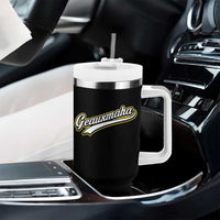 Geauxmaha Vintage Throwback Design Tumbler With Handle Purple and Gold Baseball Fan - Wonder Print Shop