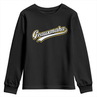 Geauxmaha Vintage Throwback Design Youth Sweatshirt Purple and Gold Baseball Fan - Wonder Print Shop