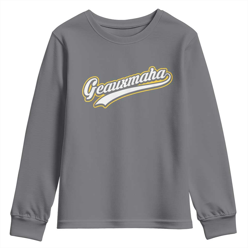 Geauxmaha Vintage Throwback Design Youth Sweatshirt Purple and Gold Baseball Fan - Wonder Print Shop