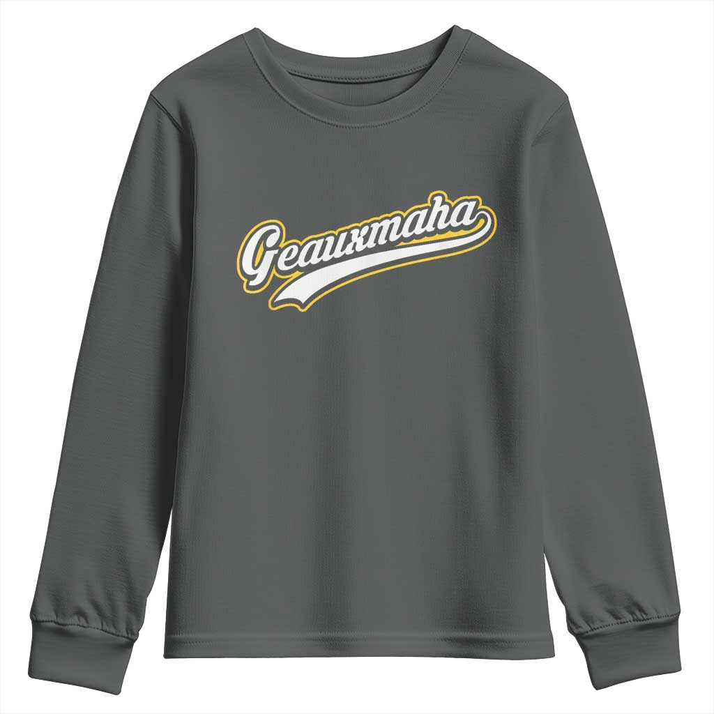 Geauxmaha Vintage Throwback Design Youth Sweatshirt Purple and Gold Baseball Fan - Wonder Print Shop