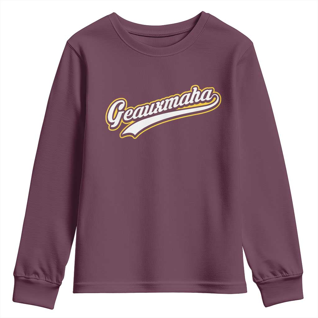 Geauxmaha Vintage Throwback Design Youth Sweatshirt Purple and Gold Baseball Fan - Wonder Print Shop