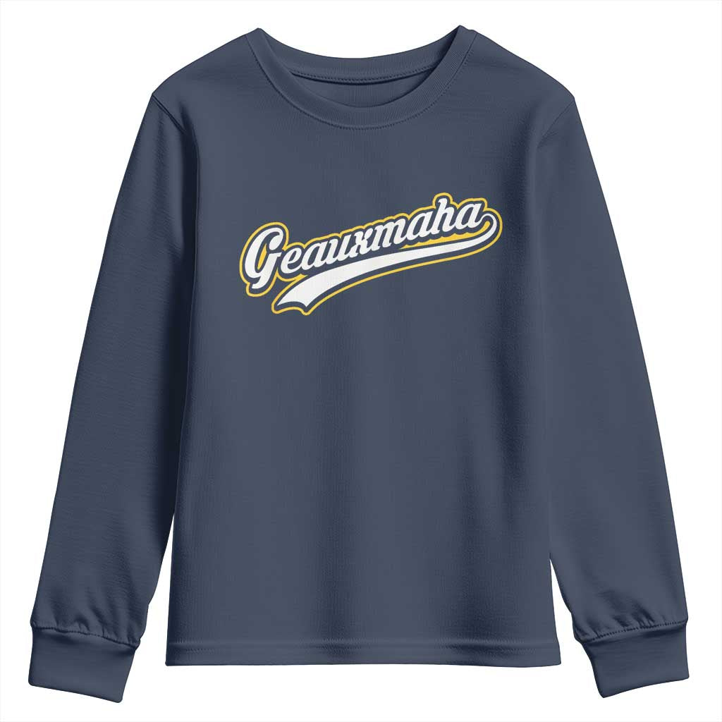 Geauxmaha Vintage Throwback Design Youth Sweatshirt Purple and Gold Baseball Fan - Wonder Print Shop