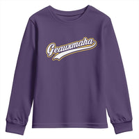 Geauxmaha Vintage Throwback Design Youth Sweatshirt Purple and Gold Baseball Fan - Wonder Print Shop