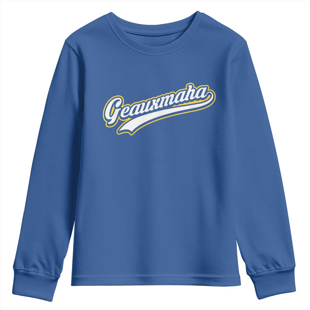 Geauxmaha Vintage Throwback Design Youth Sweatshirt Purple and Gold Baseball Fan - Wonder Print Shop