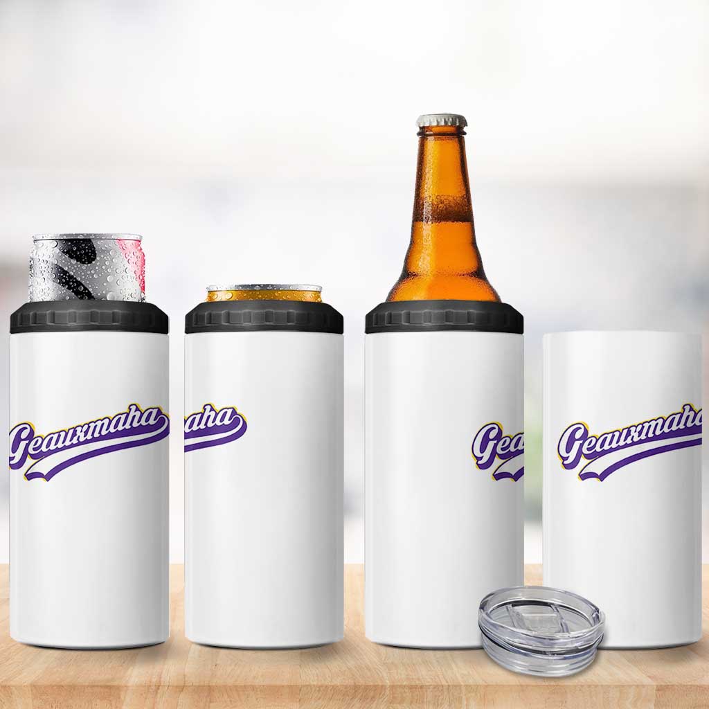 Geauxmaha Vintage Throwback Design 4 in 1 Can Cooler Tumbler Gold Baseball Fan - Wonder Print Shop