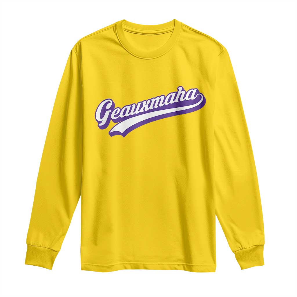 Geauxmaha Vintage Throwback Design Long Sleeve Shirt Gold Baseball Fan - Wonder Print Shop