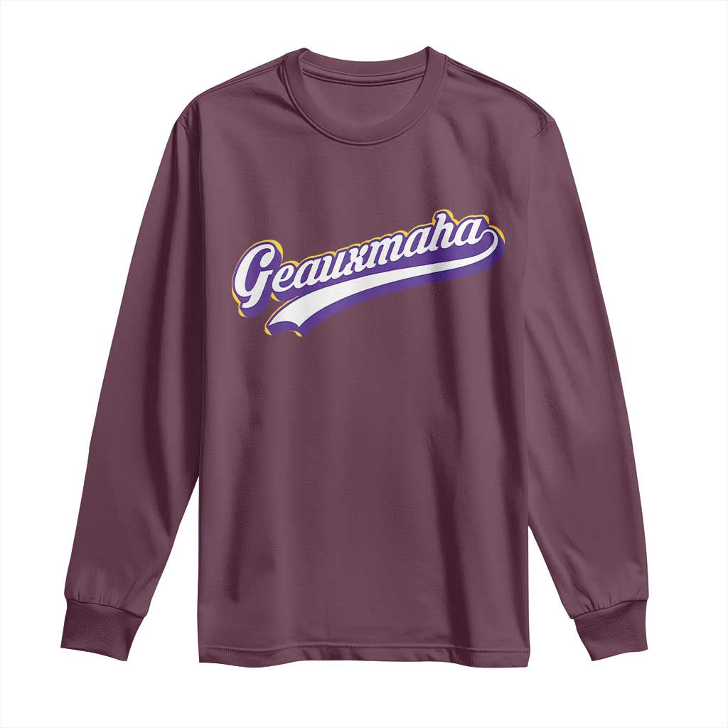 Geauxmaha Vintage Throwback Design Long Sleeve Shirt Gold Baseball Fan - Wonder Print Shop