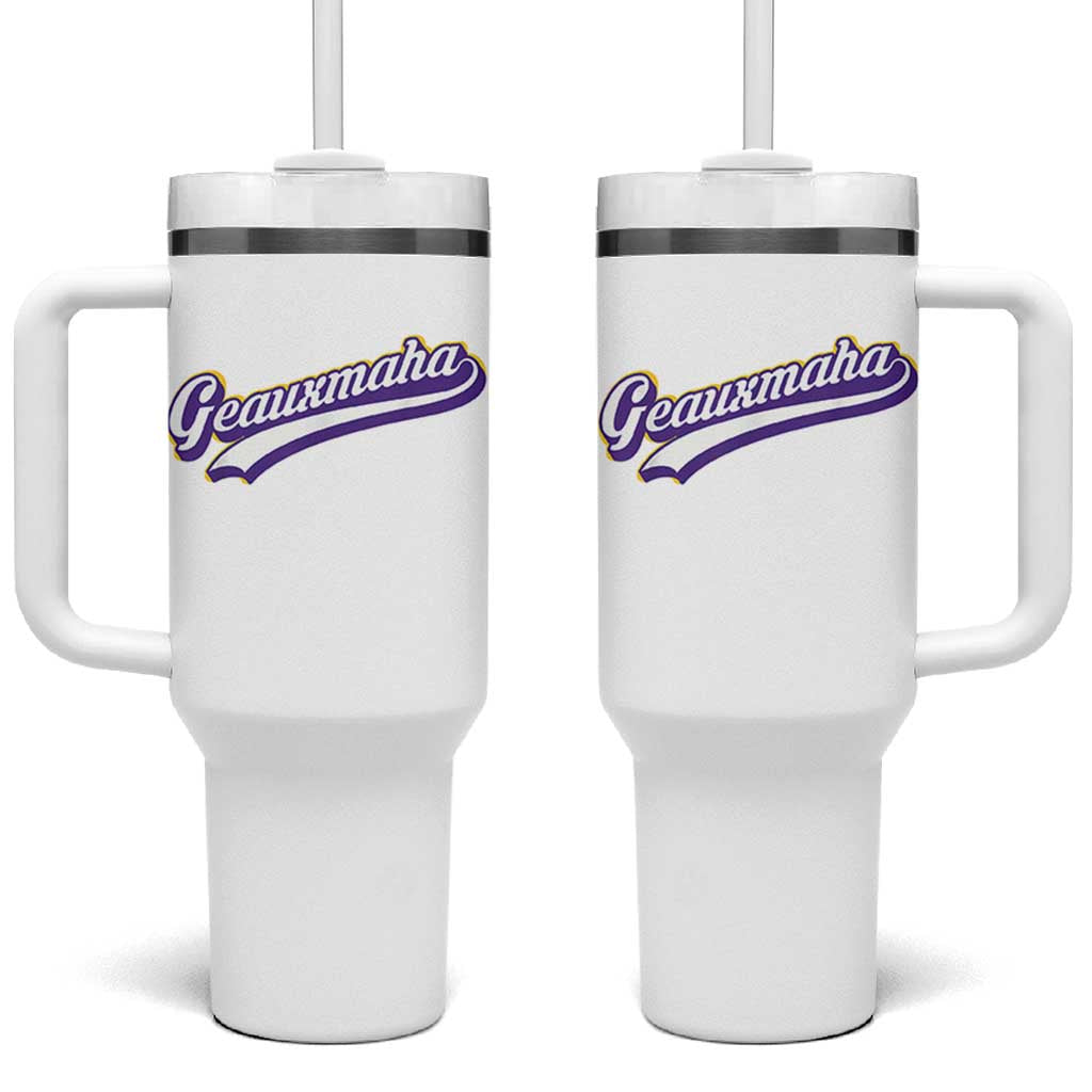 Geauxmaha Vintage Throwback Design Tumbler With Handle Gold Baseball Fan - Wonder Print Shop
