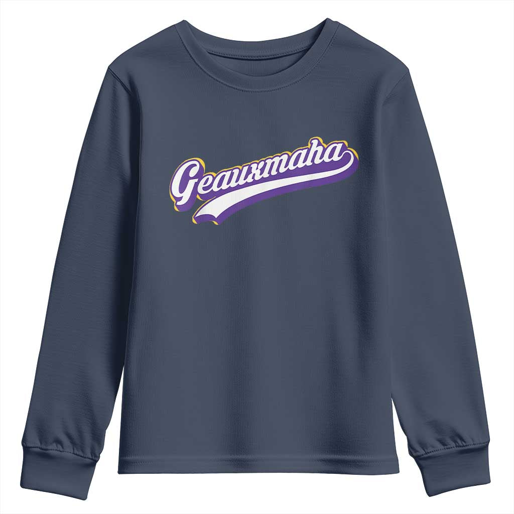 Geauxmaha Vintage Throwback Design Youth Sweatshirt Gold Baseball Fan - Wonder Print Shop