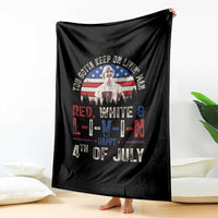 Red White and Livin Happy 4th of July Patriotic Throw Blanket Funny Retro Movie Quote You Gotta Keep On Living Man