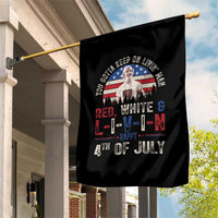 Red White and Livin Happy 4th of July Patriotic Garden Flag Funny Retro Movie Quote You Gotta Keep On Living Man