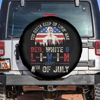 Red White and Livin Happy 4th of July Patriotic Spare Tire Cover Funny Retro Movie Quote You Gotta Keep On Living Man