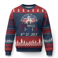 Red White and Livin Happy 4th of July Patriotic Ugly Christmas Sweater Funny Retro Movie Quote You Gotta Keep On Living Man