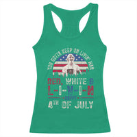 Red White and Livin Happy 4th of July Patriotic Racerback Tank Top Funny Retro Movie Quote You Gotta Keep On Living Man