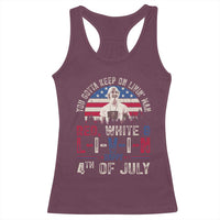 Red White and Livin Happy 4th of July Patriotic Racerback Tank Top Funny Retro Movie Quote You Gotta Keep On Living Man