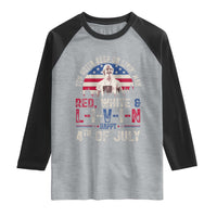 Red White and Livin Happy 4th of July Patriotic Raglan Shirt Funny Retro Movie Quote You Gotta Keep On Living Man