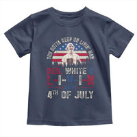Red White and Livin Happy 4th of July Patriotic Toddler T Shirt Funny Retro Movie Quote You Gotta Keep On Living Man
