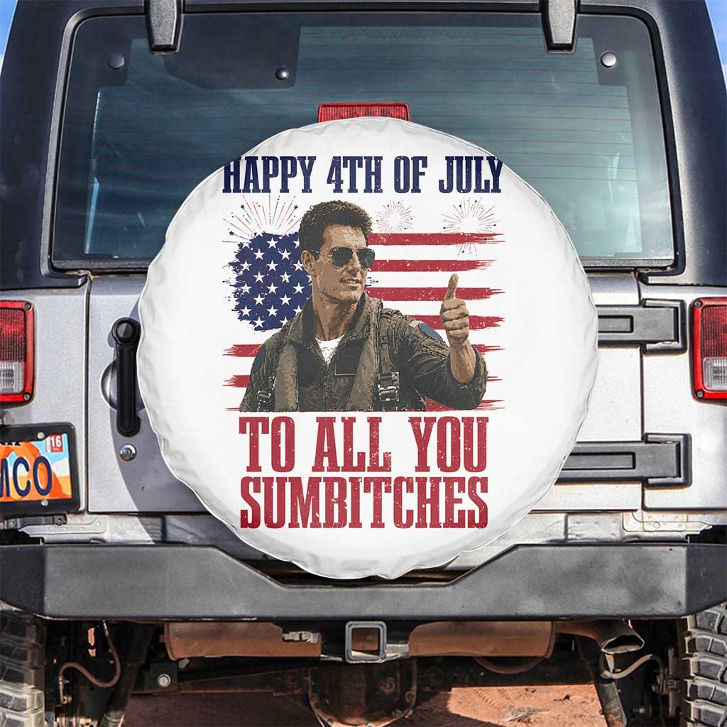 Happy 4th of July To All You Sumbitches Patriotic Graphic Spare Tire Cover Funny Fighter Pilot Retro Action Movie Humor Inspo