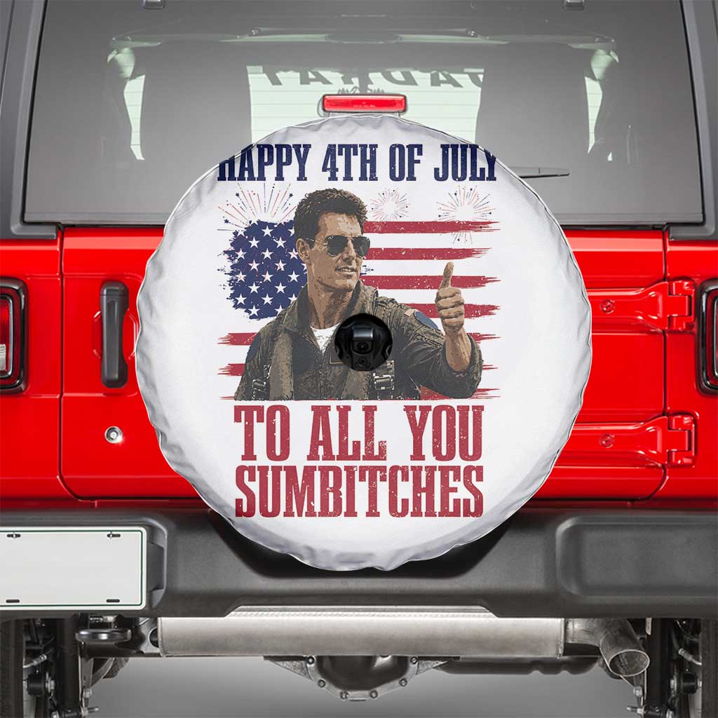 Happy 4th of July To All You Sumbitches Patriotic Graphic Spare Tire Cover Funny Fighter Pilot Retro Action Movie Humor Inspo