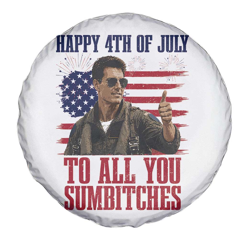 Happy 4th of July To All You Sumbitches Patriotic Graphic Spare Tire Cover Funny Fighter Pilot Retro Action Movie Humor Inspo