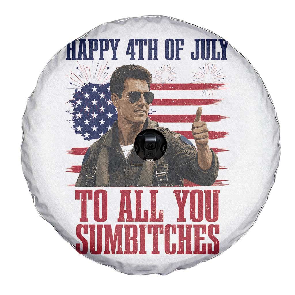 Happy 4th of July To All You Sumbitches Patriotic Graphic Spare Tire Cover Funny Fighter Pilot Retro Action Movie Humor Inspo