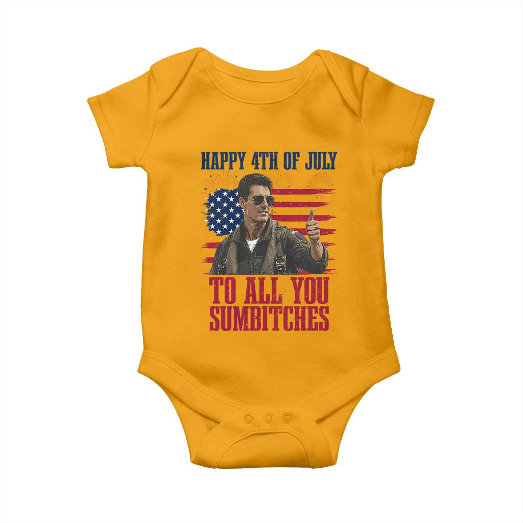 Happy 4th of July To All You Sumbitches Patriotic Graphic Baby Onesie Funny Fighter Pilot Retro Action Movie Humor Inspo