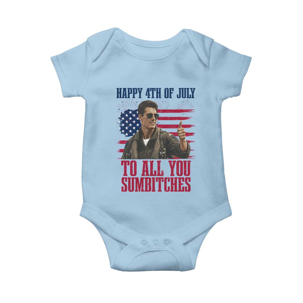 Happy 4th of July To All You Sumbitches Patriotic Graphic Baby Onesie Funny Fighter Pilot Retro Action Movie Humor Inspo