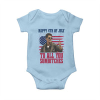 Happy 4th of July To All You Sumbitches Patriotic Graphic Baby Onesie Funny Fighter Pilot Retro Action Movie Humor Inspo